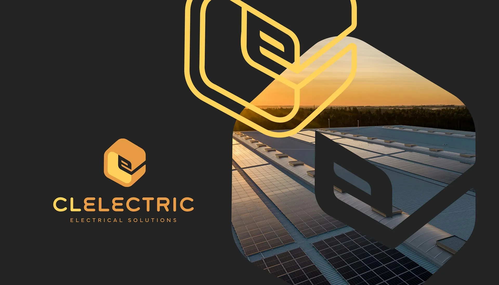 CL Electric logo over an aerial view of a commercial solar rooftop installation at sunset in San Diego